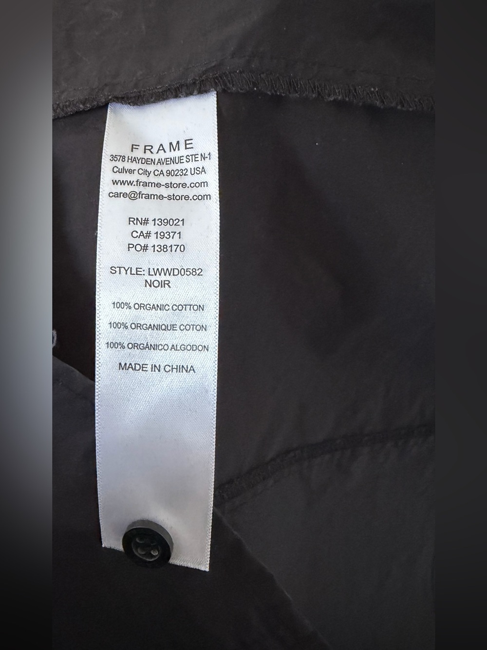 FRAME Seam Detail 100% Organic Cotton Shirtdress, Black, Size XS - Picture 8 of 12
